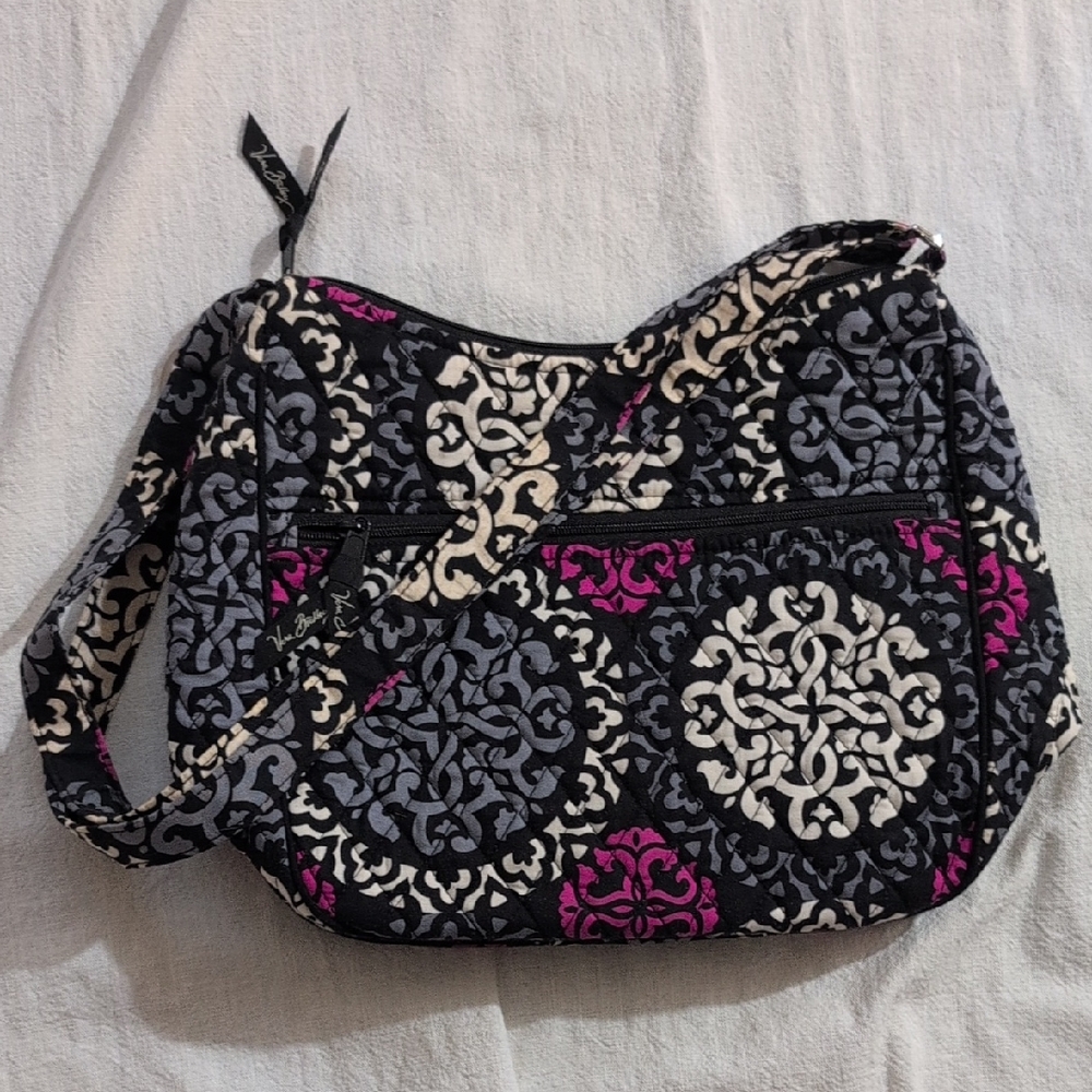 Vera Bradley Black and Pink Patterned Shoulder Bag